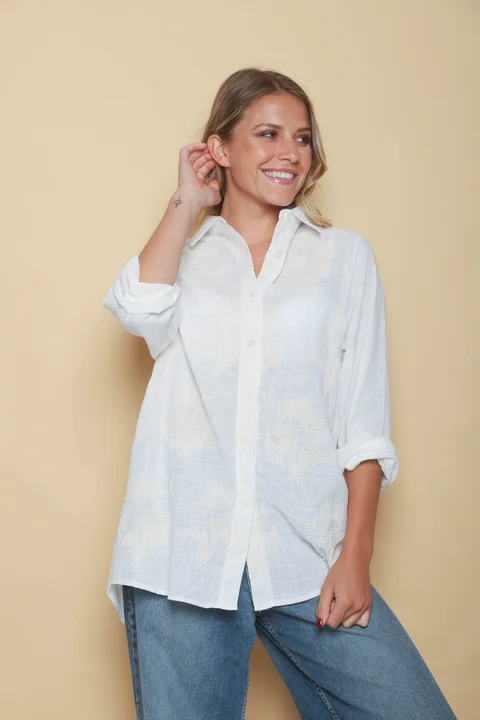 Camisa AKARI de LINO Bordada OVERSIZE GU41