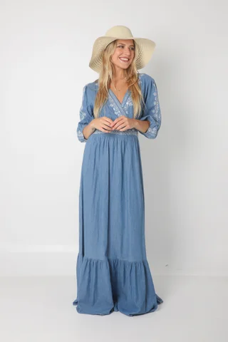 Vestido EMPERATRIZ Jean Cruzado c/Bordado (ru0560) - Vista 3