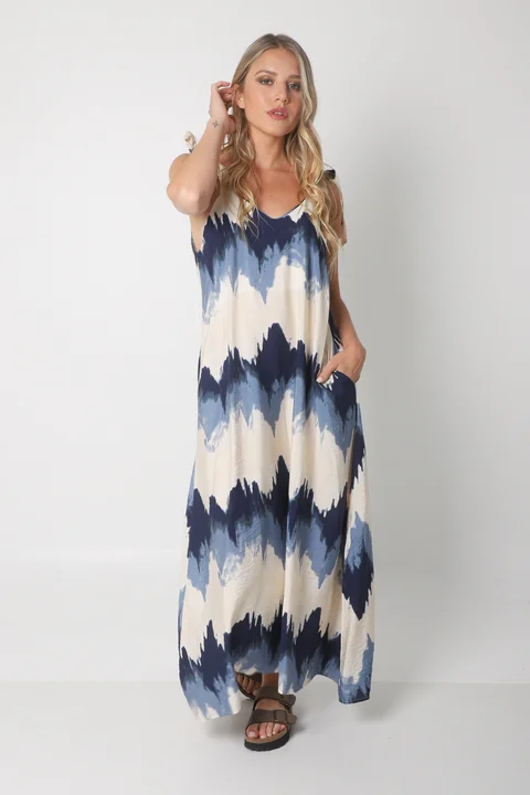 Vestido NISSI BATIK AMPLIO de creppe c/ Tiras y Bolsillos