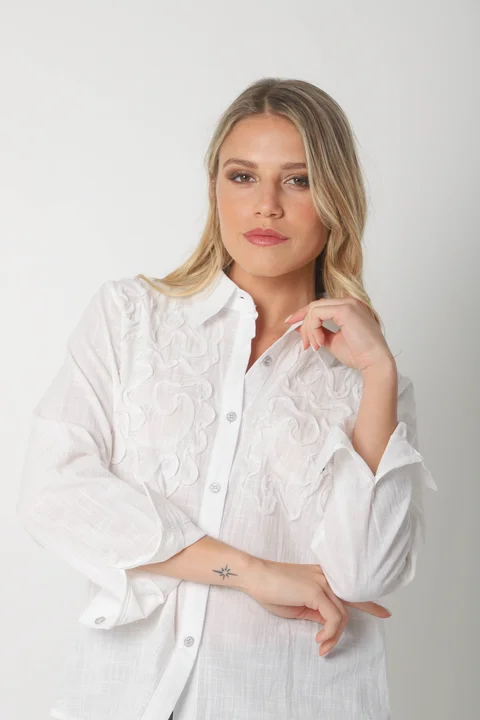 Camisa SARA Lino c/ Botones Strass GUK70144