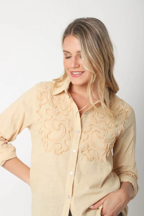 Camisa SARA Lino c/ Botones Strass GUK70144