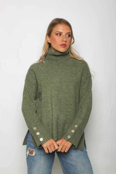 Poleron DANUBIO tejido grueso con Botones GUL836