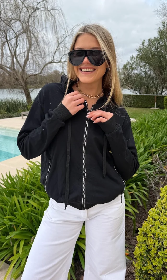 Campera SIENA Black Algodon con Cierres con Brillos GUK166