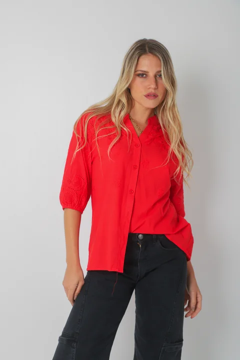 Blusa MAURA Broderie Bordada c/ Puño y Manga 3/4 GU0335