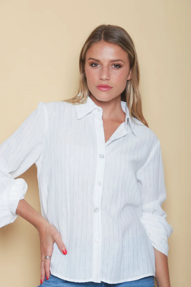 Camisa BANERY de Lino Raya Lurex Botones c/ Brillo GUK70186