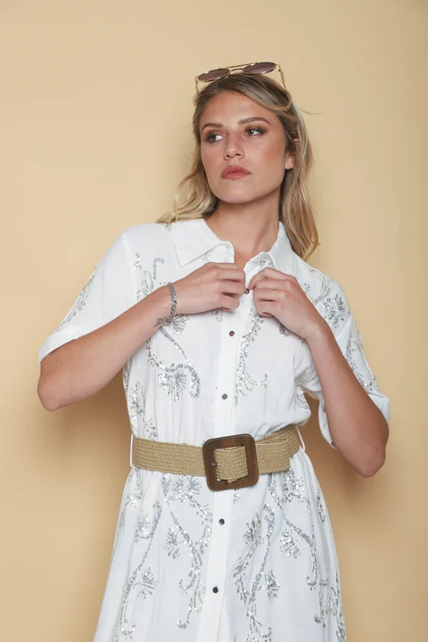 Vestido LAVIN Camisero de Lino Bordado GU0539