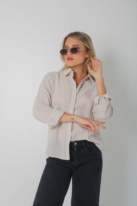 Camisa BANERY de Lino Raya Lurex Botones c/ Brillo GUK70186