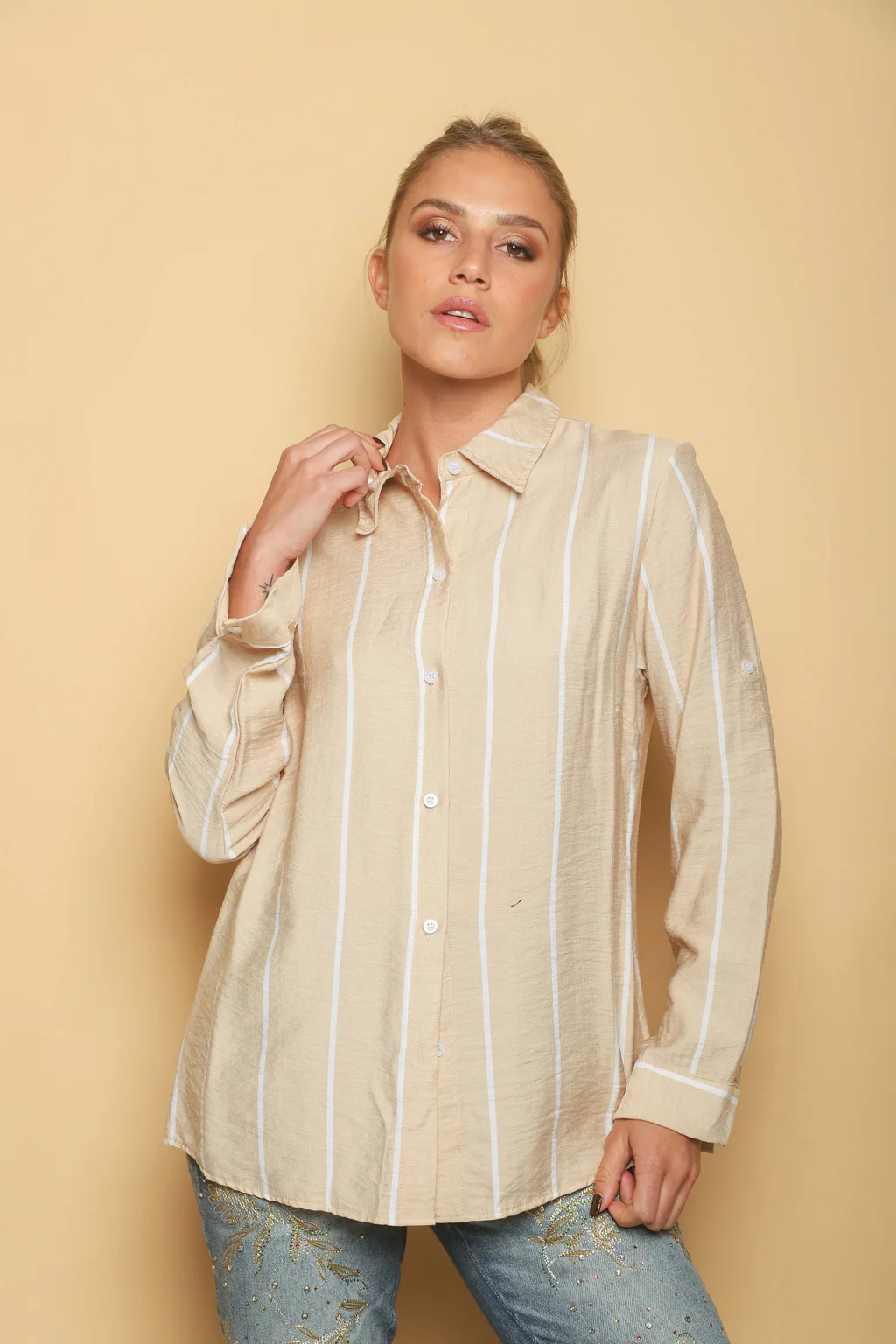 Camisa Freda Crepe Raya Intercalada