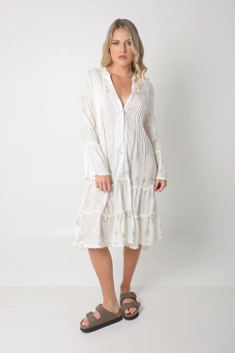 Vestido CINDERELA POPLIN ESTAMPADO  c/ recortes y volados GU4669