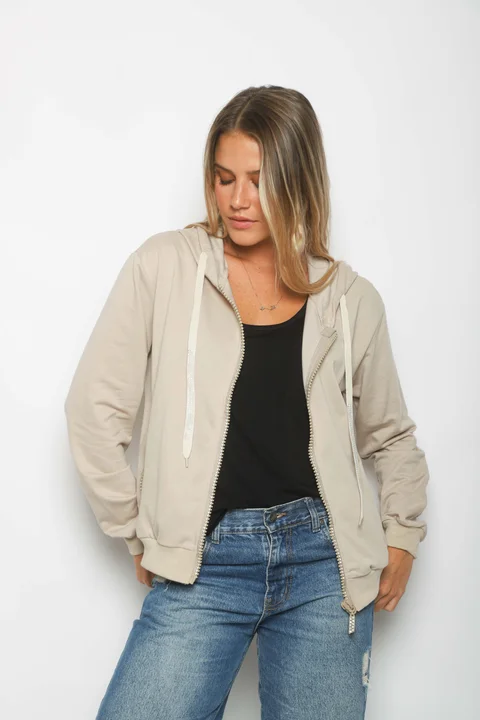 Campera Siena Beige Algodon con Cierres con Brillos GUK166