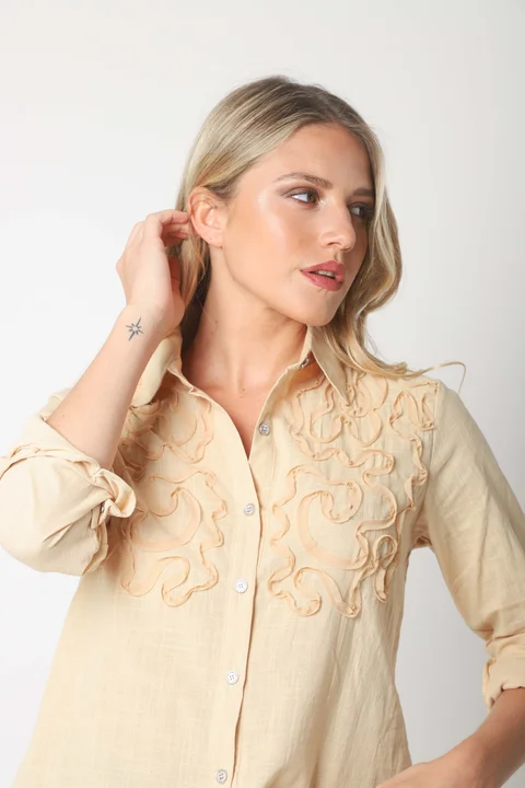 Camisa SARA Lino c/ Botones Strass GUK70144