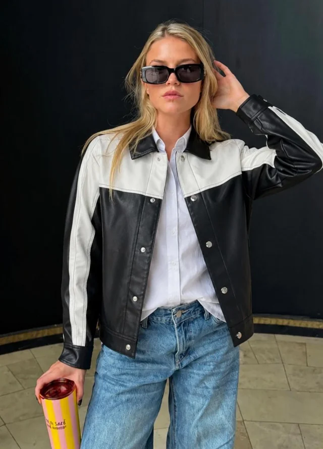 Campera California Black Ecocuero Combinada GUK2042