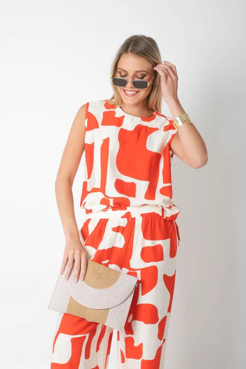 Conjunto CARMESI LINO estampado GUK70150-1/GUK70150