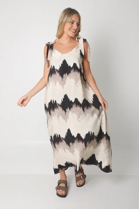 Vestido NISSI BATIK AMPLIO de creppe c/ Tiras y Bolsillos