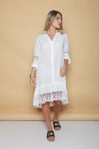 Vestido Lino Canberra con Tull Classic GUK4004 - Vista 3