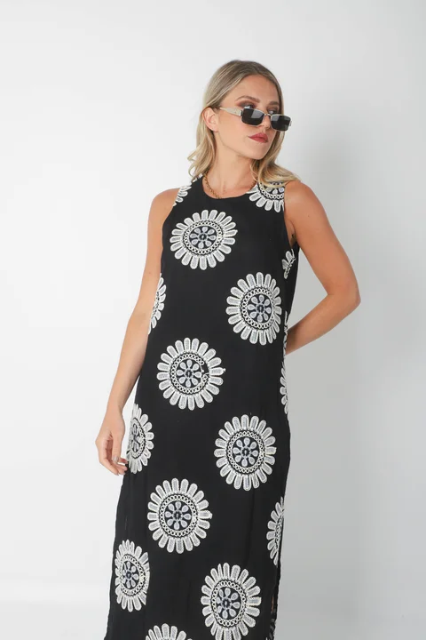 Vestido CIRUS Lino Bordado c/ Bolsillos GU250109