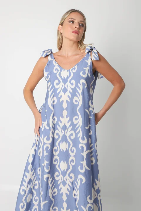 Vestido NISSI BULGARO AMPLIO de creppe c/ Tiras y Bolsillos