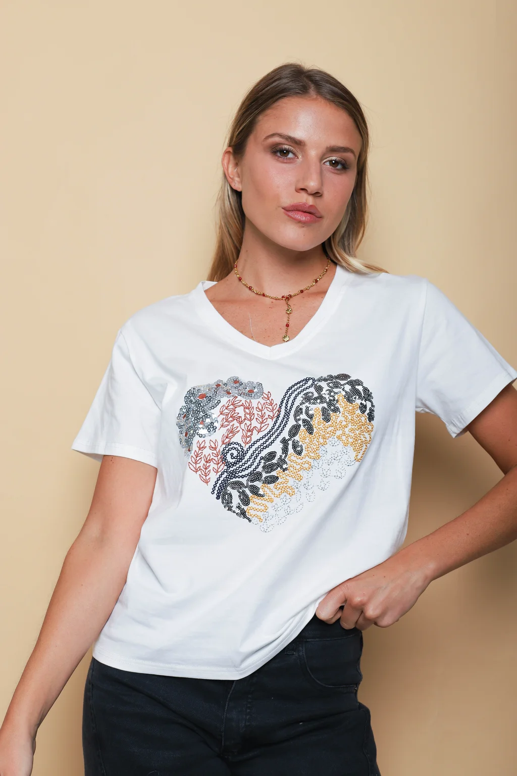 Remera LOVE YOU CORAZON Lentejuelas GUJ5211