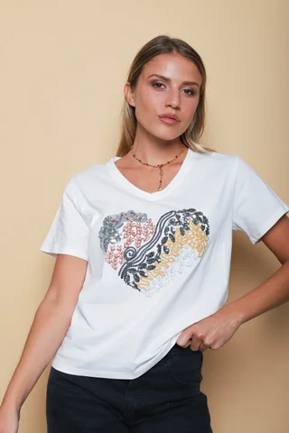 Remera LOVE YOU CORAZON Lentejuelas GUJ5211 - Vista 2