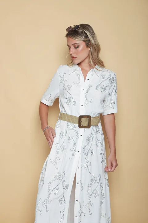 Vestido LAVIN Camisero de Lino Bordado GU0539