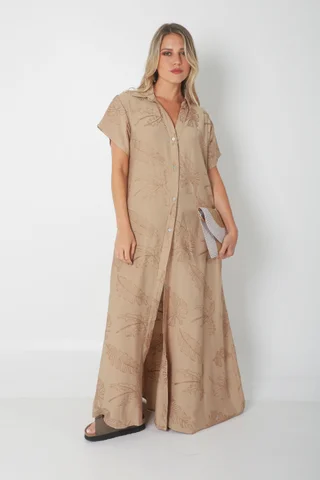  Vestido VANDALI Camisero de Lino c/ Hojas Bordadas GU2526 - Vista 1