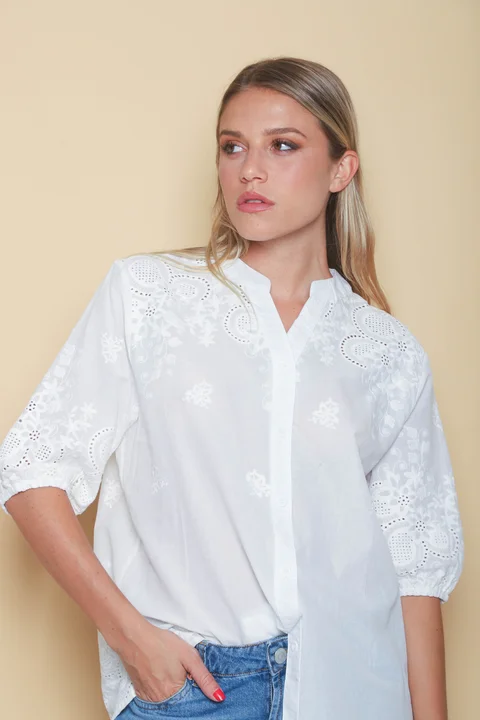 Blusa MAURA Broderie Bordada c/ Puño y Manga 3/4 GU0335