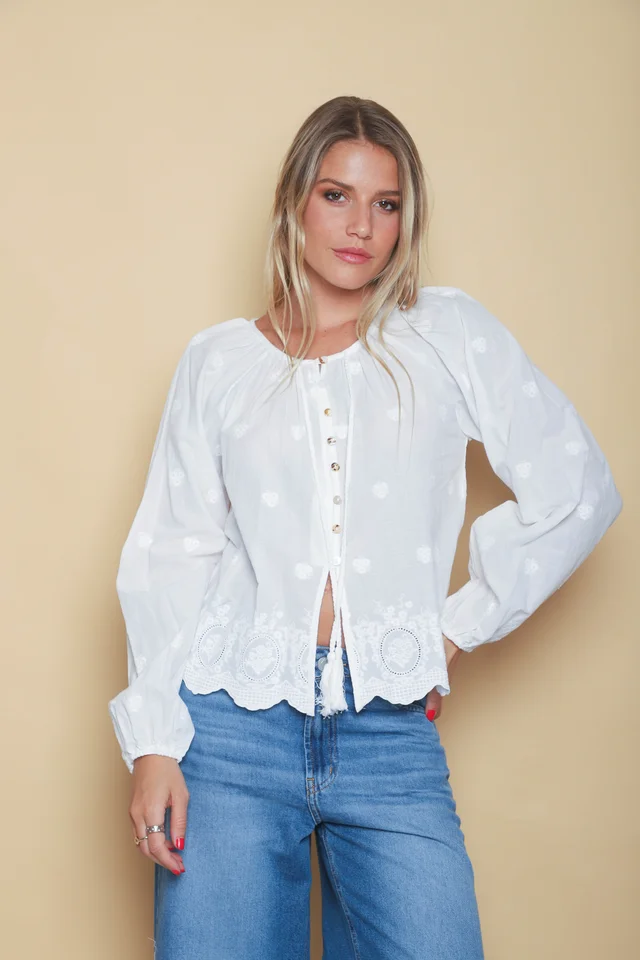 Blusa RONNEY Bordada Con Tiras GU70122
