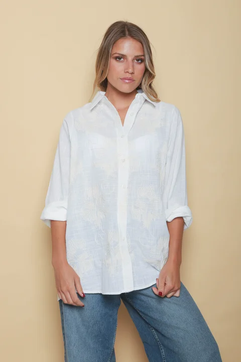 Camisa AKARI de LINO Bordada OVERSIZE GU41