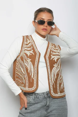 Chaleco VOULE Forrado Bordado con Piedras y Canutillos GU5939 - Vista 2