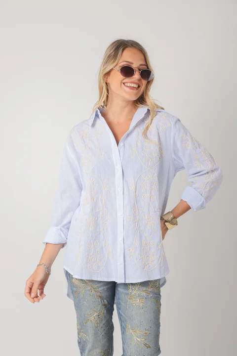 Camisa VOIRE  Rayada Bordada GU0547