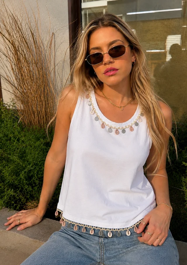Musculosa Bordada c/ aplique Caracoles GU5207