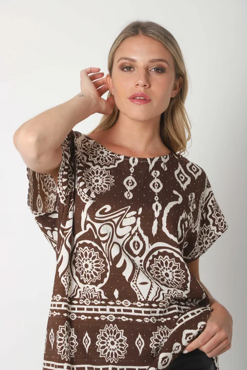 Blusa Lino Amplia Chenay Morroco c/ Strass  GU6130N