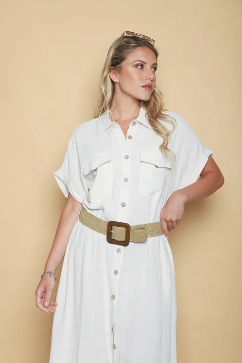 Vestido KAVALI Camisero Lino c/ Cinto GU0548