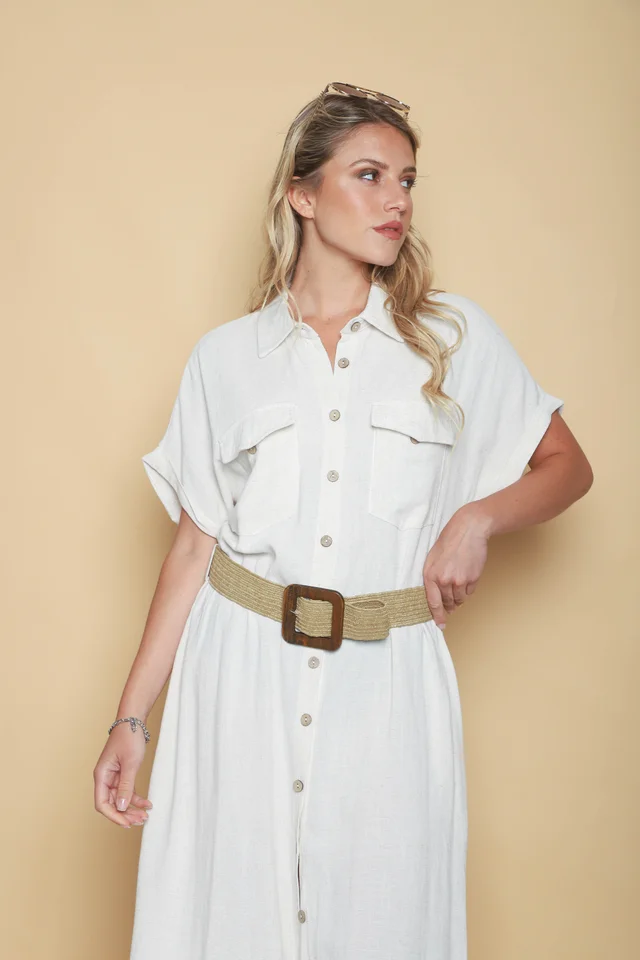 Vestido KAVALI Camisero Lino c/ Cinto GU0548