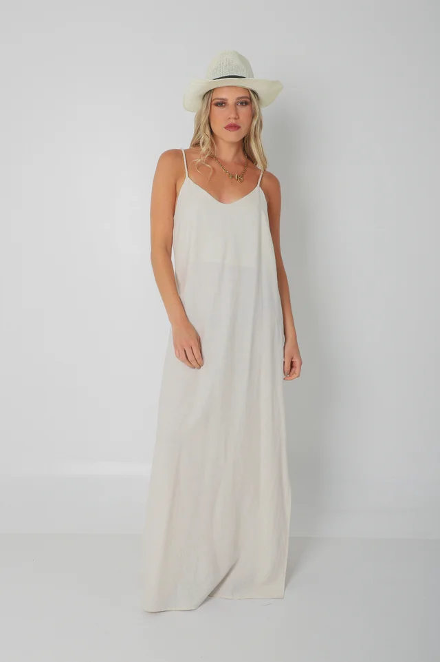 Vestido SARIS Lino Con Cordon y Tajo GU2524