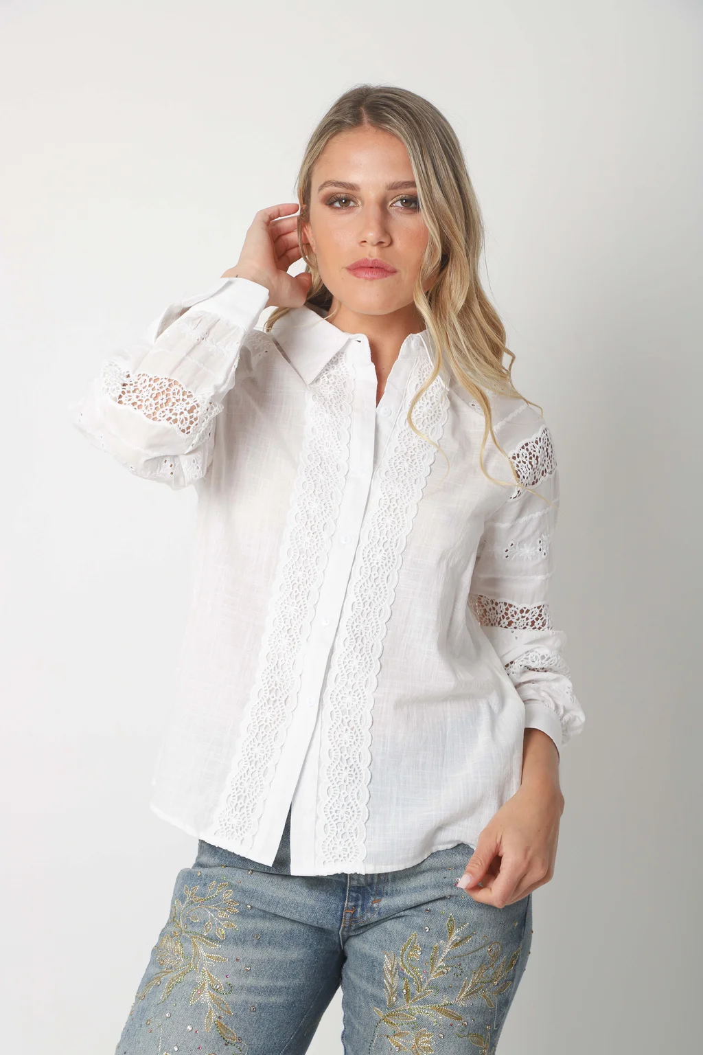 Camisa LAFINUR Lino y Broderie GUL70183