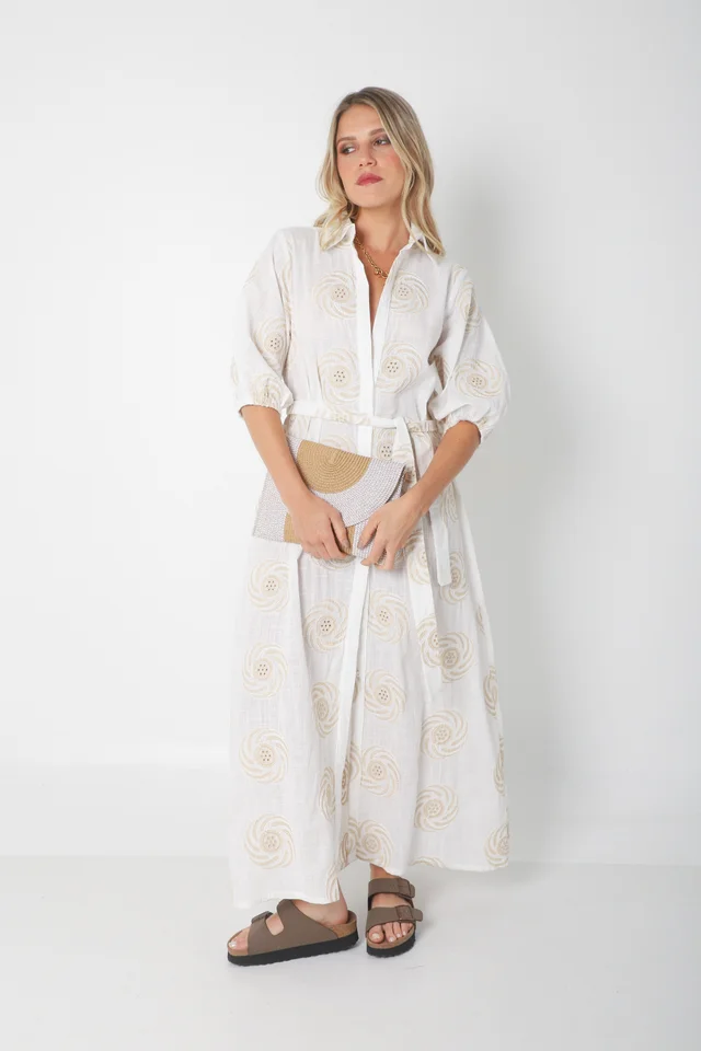 Vestido KOSAMUI Camisero de LINO Bordado GU250108