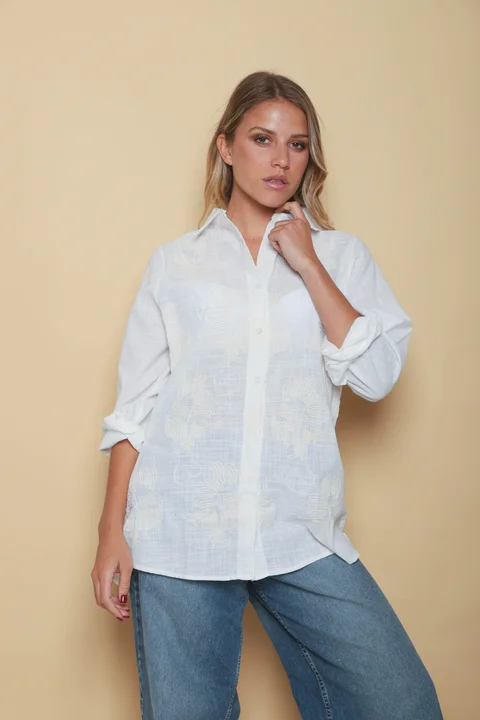 Camisa AKARI de LINO Bordada OVERSIZE GU41
