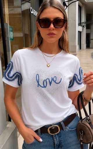Remera BLUE LOVE STRASS GU7490 - Vista 4