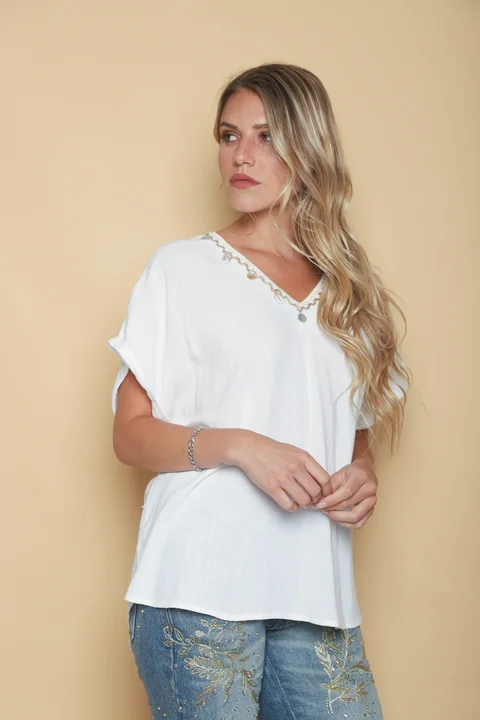 Blusa TAYLOR de Lino c/aplique caracolitos GU0545