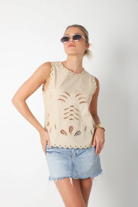 Musculosa MAJO Broderie c/bordado y calada GUK70149