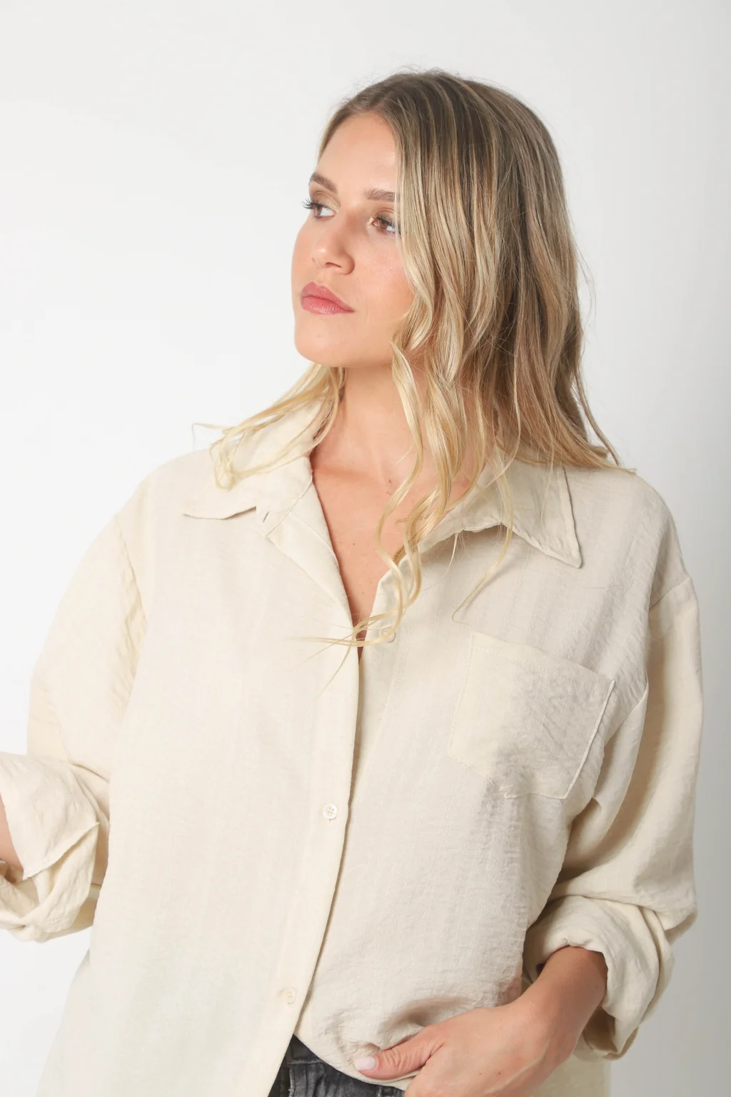 Camisa MARQUESA LARGA  de Lino con Fantasia y Bolsillo 