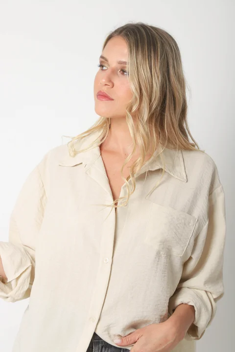 Camisa MARQUESA LARGA  de Lino con Fantasia y Bolsillo 