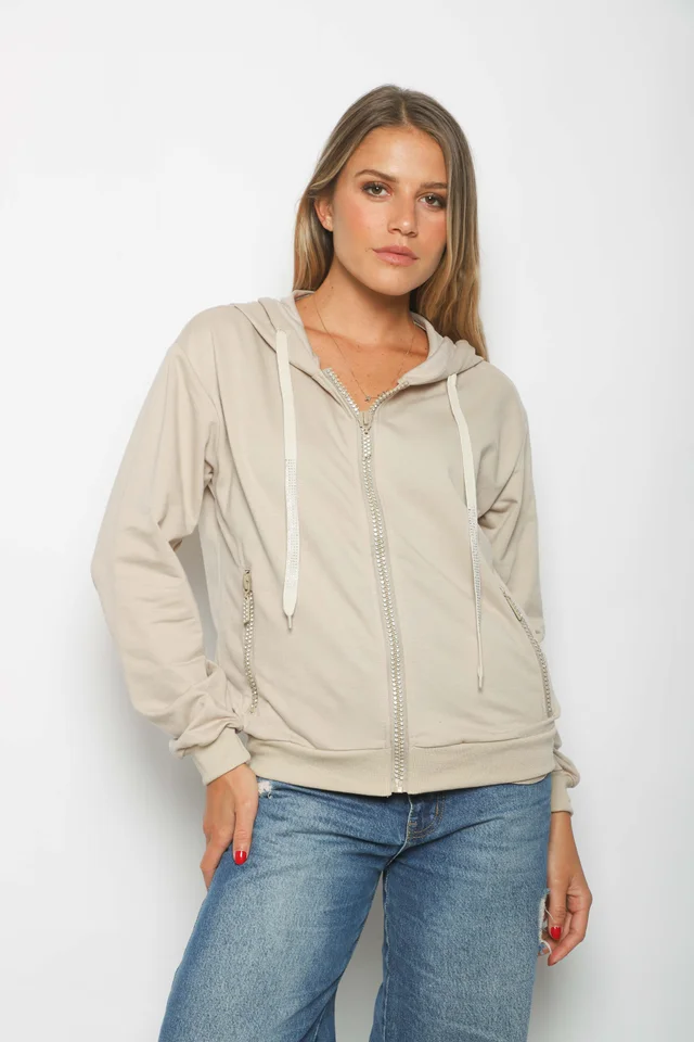 Campera Siena Beige Algodon con Cierres con Brillos GUK166