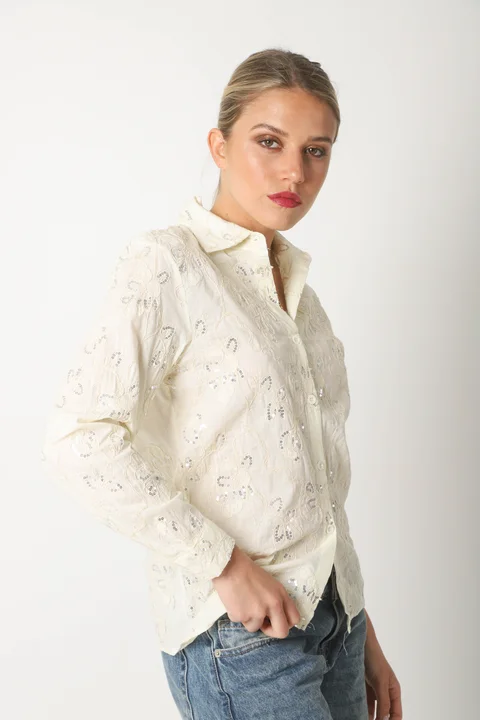 Camisa MISS Flores Bordadas y Lentejuelas GU5195
