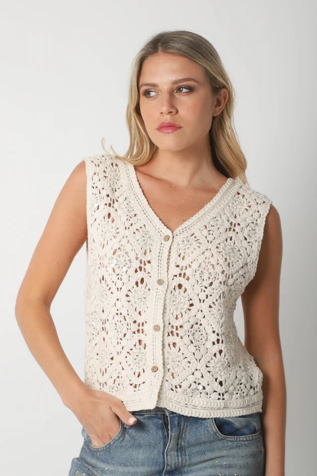 Chaleco Crochet ANAIS c/ mini lentejuelas GU3010