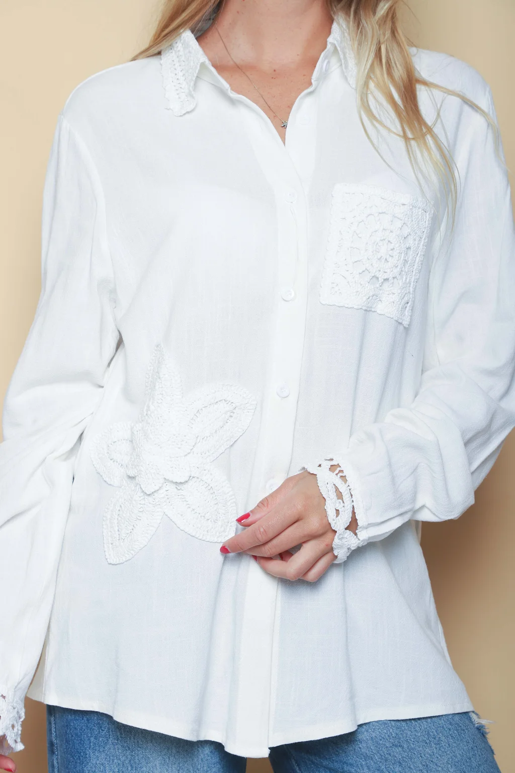 Camisa BIELA LINO c/Crochet GU250116