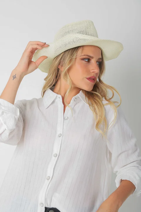 Camisa BANERY de Lino Raya Lurex Botones c/ Brillo GUK70186