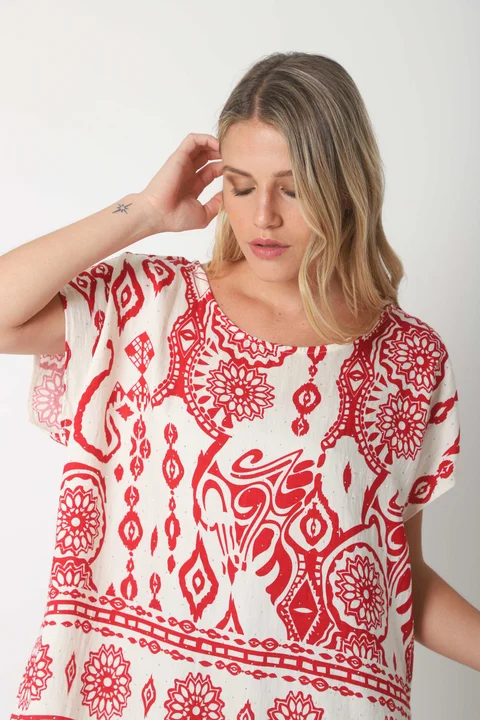 Blusa Lino Amplia Chenay Morroco c/ Strass  GU6130N