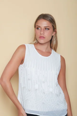 Musculosa LARA Gasa Forrada y Bordada c/Lentejuelas GUK70163 - Vista 6